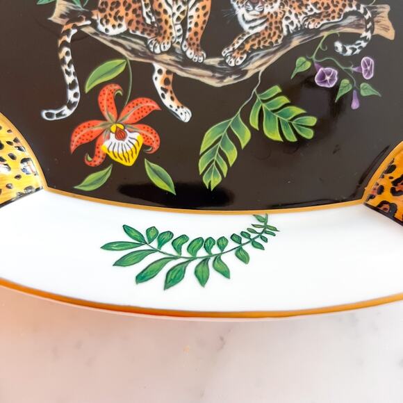 Vintage Lynn Chase 8in Jaguar Jungle Trinket Tray Octagonal Gold Trinket Black - Picture 5 of 10